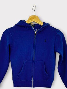 Boys Ralph Lauren Polo Royal Blue Hooded Zippered Sweatshirt Fleece Size 7